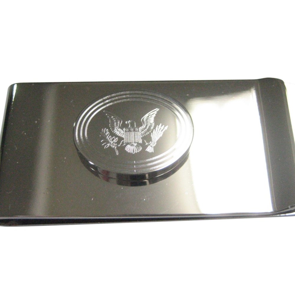 Etched Oval American Eagle Design Money Clip